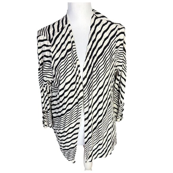 Chico's Zebra Stripe Open Front Cardigan Blazer Size L - Picture 1 of 8